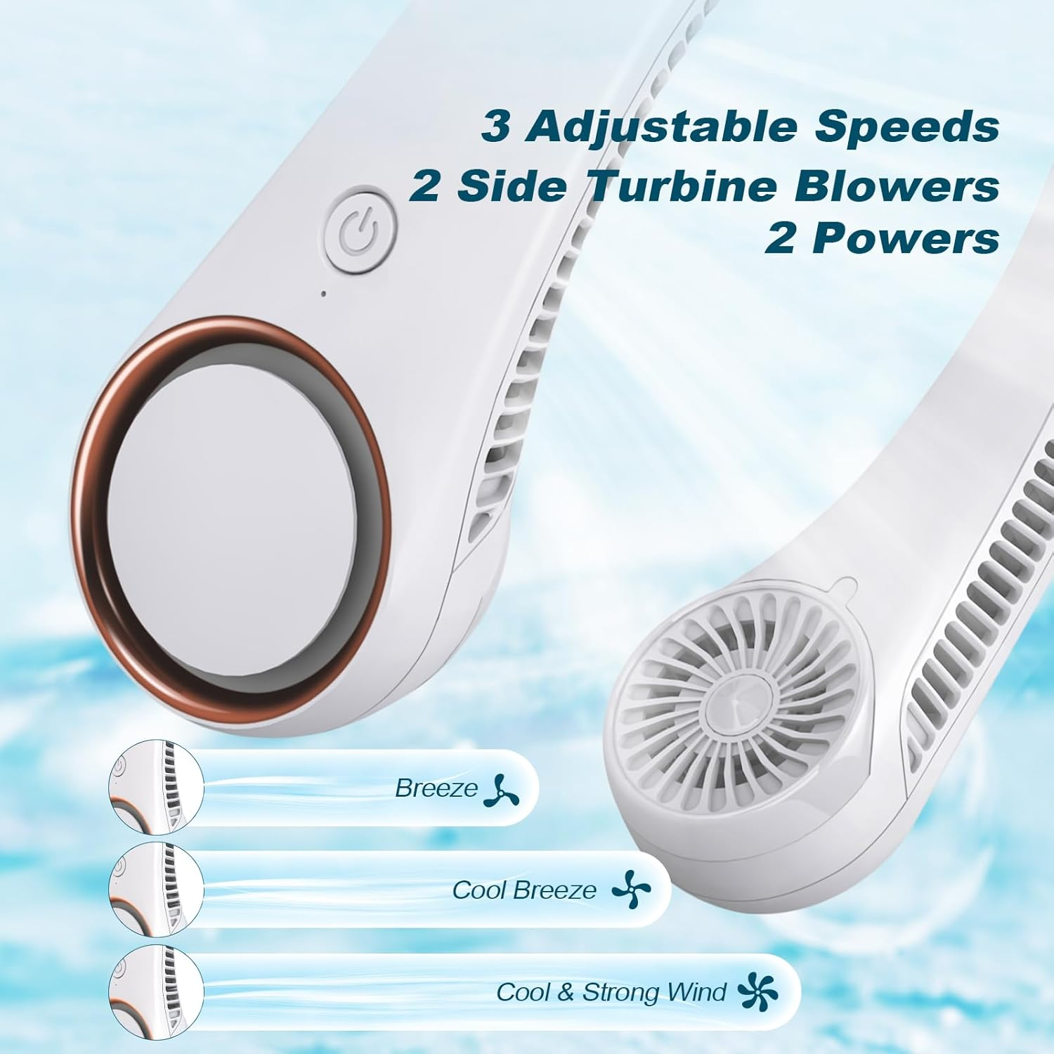 CIVPOWER Neck Fan: Portable Personal Neck Cooling Rechargeable Bladeless Fan - Hands Free 3 Speed 4000 mAh Battery USB Operated Wearable Headphone Design - Gift for Men Women Outdoor