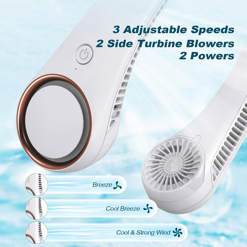 CIVPOWER Neck Fan: Portable Personal Neck Cooling Rechargeable Bladeless Fan - Hands Free 3 Speed 4000 mAh Battery USB Operated Wearable Headphone Design - Gift for Men Women Outdoor
