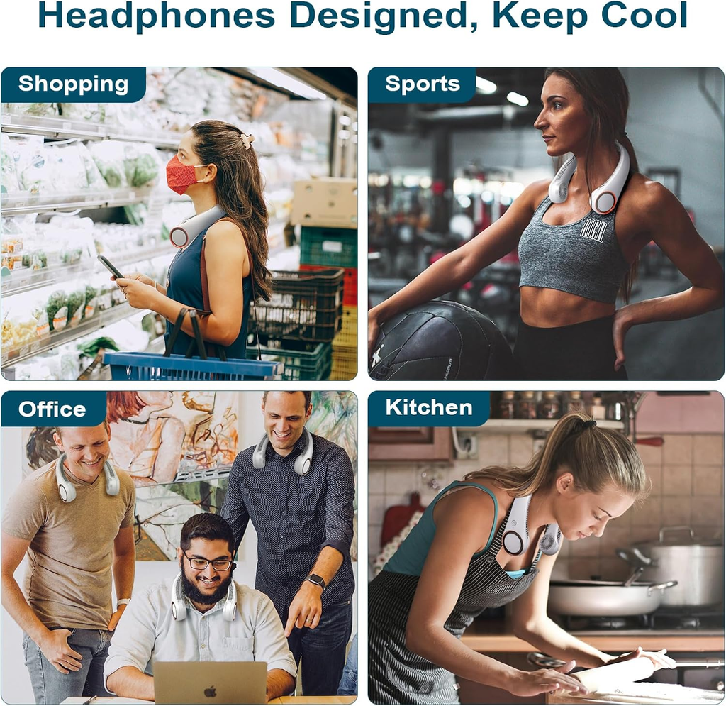 CIVPOWER Neck Fan: Portable Personal Neck Cooling Rechargeable Bladeless Fan - Hands Free 3 Speed 4000 mAh Battery USB Operated Wearable Headphone Design - Gift for Men Women Outdoor