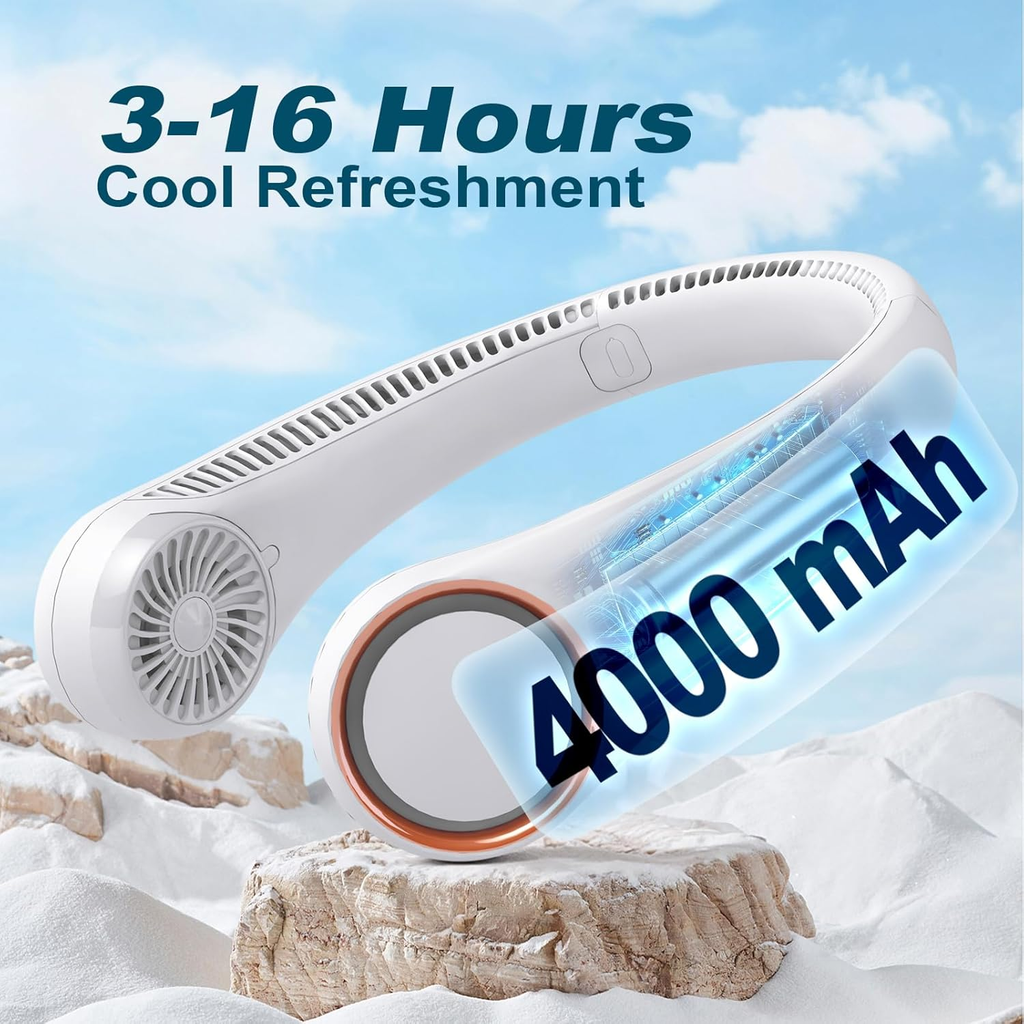 CIVPOWER Neck Fan: Portable Personal Neck Cooling Rechargeable Bladeless Fan - Hands Free 3 Speed 4000 mAh Battery USB Operated Wearable Headphone Design - Gift for Men Women Outdoor